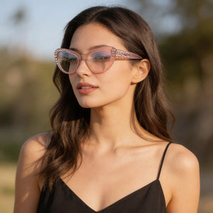 Guess Gm50016 Cat Eye Eyeglasses Women — side view, Pink Plastic temples