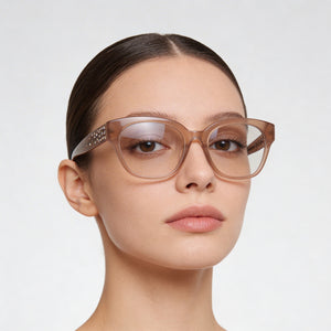 Guess Gm50017 Square Eyeglasses Women — side view, Beige Plastic temples