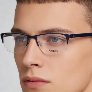 Guess GU1892 C54 Rectangle Eyeglasses Unisex — side view, Blue Metal temples