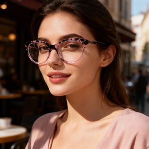 Guess Gu2462 C51 Cat Eye Eyeglasses Unisex — side view, Pink Plastic temples
