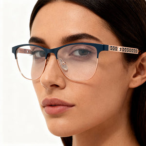 Guess Gu2883 Square Eyeglasses Women — side view, Blue Plastic temples