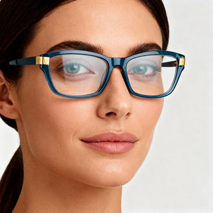 Guess GU2956 Square Eyeglasses Women — side view, Blue Plastic temples