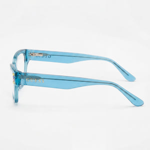 Guess GU2967 Square Eyeglasses Women — side view, Blue Plastic temples