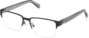 Guess GU50095 Black Rectangle Eyeglasses for Men, Stainless Steel frame