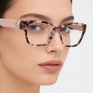 Guess Gu50120 Rectangle Eyeglasses Women — side view, Havana Plastic temples