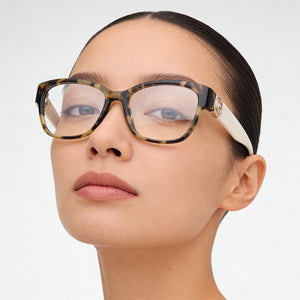 Guess Gu50120 Rectangle Eyeglasses Women — side view, Havana Plastic temples