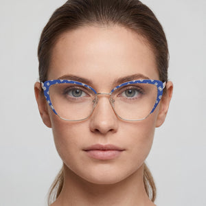 Guess GU50122 Cat Eye Eyeglasses Women — side view, Blue Metal temples
