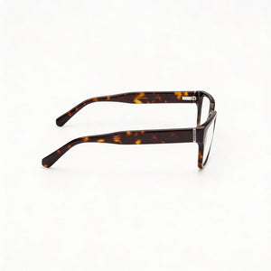 Guess Gu50150 Rectangle Eyeglasses Men — side view, Dark Havana Plastic temples