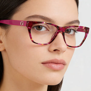 Guess Gu50234 Rectangle Eyeglasses for Women — interior view, Polycarbonate demo lenses