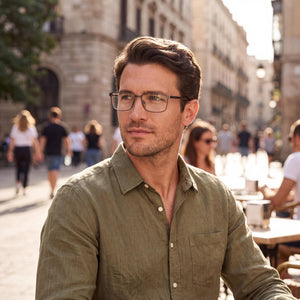 Guess Gu50244 Rectangle Eyeglasses for Men — interior view, Polycarbonate demo lenses