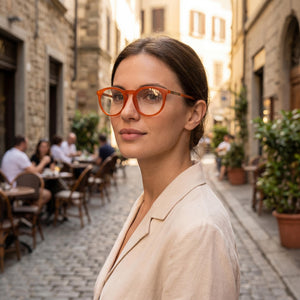 Guess GU8236 Round Eyeglasses Unisex — side view, Orange Plastic temples