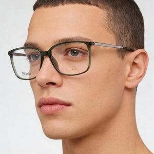 Hugo Boss 1185/It Rectangle Eyeglasses Unisex — side view, Green Plastic temples