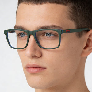 Hugo Boss 1198 Rectangle Eyeglasses Unisex — side view, Green Blue Acetate temples
