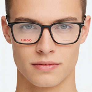 Hugo Boss 1225 Rectangle Eyeglasses Unisex — side view, Black Magnesium temples