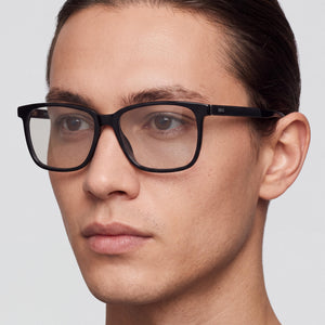 Hugo Boss 1300/U Rectangle Eyeglasses Unisex — side view, Black Plastic temples