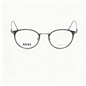 Hugo Boss 1432 Square Eyeglasses Men — side view, Black Alloy Steel temples