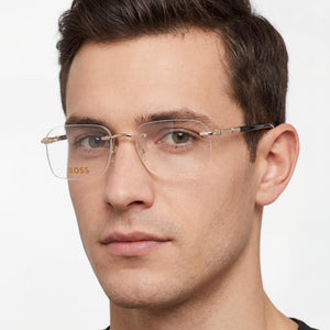 Hugo Boss 1551/A Rectangle Eyeglasses Men — side view, Black Metal temples