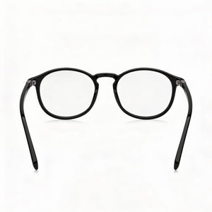 Hugo Boss Round Eyeglasses Men — side view, Black Cellulose temples