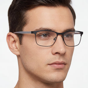 Hugo Boss Boss 0967/It Rectangle Eyeglasses Unisex — side view, Black Metal temples
