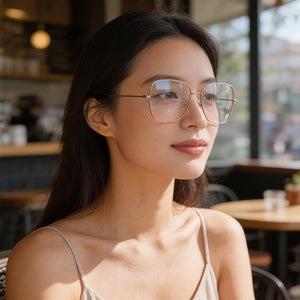 Hugo Boss Boss 1214 Square Eyeglasses Women — side view, Gold Titanium temples