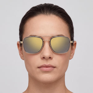 Hugo Boss BOSS 1486/S Square Sunglasses Women — side view, Non-Polarized Gold Grey lens