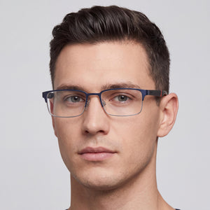 Hugo Boss Hg 0136 Rectangle Eyeglasses Unisex — side view, Blue Plastic temples
