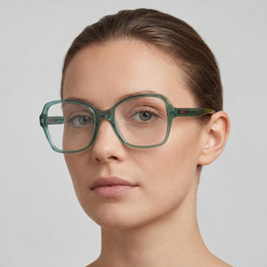 Hugo Boss Hg 1267 Square Eyeglasses Women — side view, Green Acetate temples