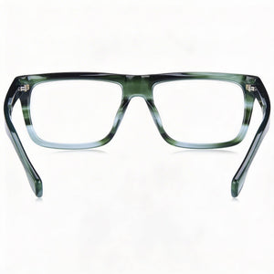 Hugo Boss Modern Rectangle Eyeglasses Unisex — side view, Green Horn Acetate temples