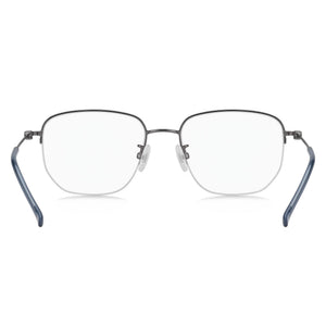 Hugo Boss Modern Rectangle Eyeglasses Men — side view, Matte Dark Ruthenium Alloy Steel temples