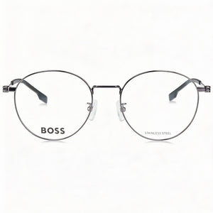 Hugo Boss Round Eyeglasses for Men — front view, Alloy Steel
