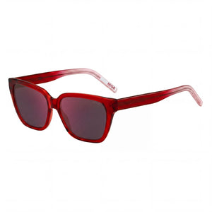 HUGO Contemporary Red Pink/Red Square Sunglasses for Women, Red lens