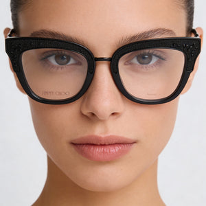 Jimmy Choo Cat Eye Eyeglasses Women — side view, Black Polyamide temples