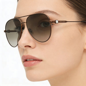 Jimmy Choo Classic Aviator Sunglasses Women — side view, Non-Polarized Bronze lens