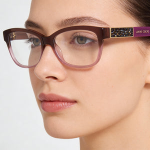 Jimmy Choo JC110 F1A Rectangle Eyeglasses Women — side view, Brown Plastic temples