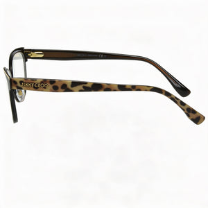 Jimmy Choo JC147 Rectangle Eyeglasses Women — side view, Havana Metal temples