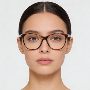Jimmy Choo JC318/G Square Eyeglasses Women — side view, Havana Acetate temples