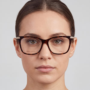 Jimmy Choo Jc353 Rectangle Eyeglasses Women — side view, Havana Acetate temples
