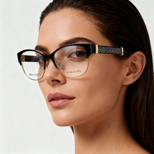 Jimmy Choo Jimmy Choo 180 Square Eyeglasses Women — side view, Black Stainless Steel/Stainless Steel/Metal temples