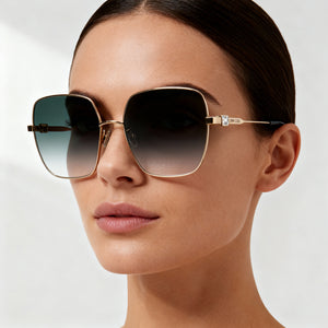 Jimmy Choo KORI/G/SK Square Sunglasses Women — side view, Non-Polarized Gold Black lens