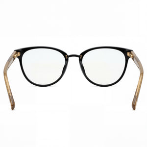 Jones New York J776 Round Eyeglasses Women — side view, Gold Plastic temples