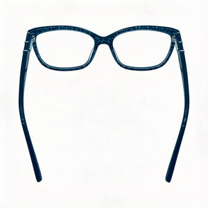 Jones New York Rectangle Fashion Eyeglasses Men — side view, Blue Leopard Plastic temples