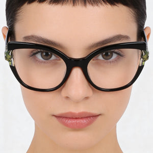 Karl Lagerfeld KL6132 Cat Eye Eyeglasses Women — side view, Black Acetate temples