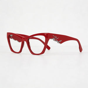 Karl Lagerfeld KL6171 Cat Eye Eyeglasses Women — side view, Red Acetate temples