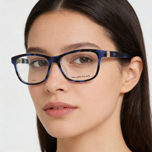 Kate Spade New York Calley PJP Rectangle Eyeglasses Women — side view, Havana Acetate temples