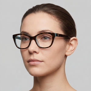 Kate Spade New York Carolan Cat Eye Eyeglasses Women — side view, Havana Plastic temples