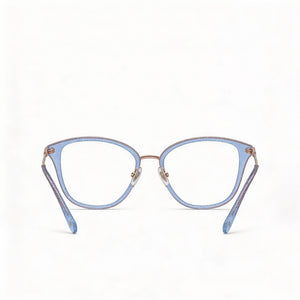 Kate Spade New York Classic Square Eyeglasses Women — side view, Blue Glitter Metal temples