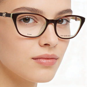 Kate Spade New York Emmalee Cat Eye Eyeglasses Women — side view, Brown Plastic temples