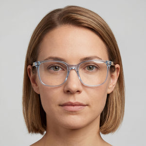 Kate Spade New York Fable Square Eyeglasses Women — side view, Blue Plastic temples