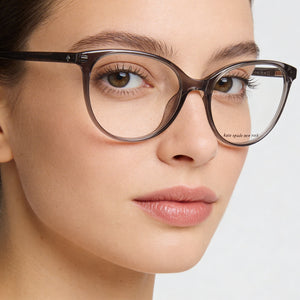 Kate Spade New York Oval Eyeglasses Women — side view, Gray Acetate temples
