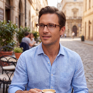 Kate Spade New York Joetta Rectangle Eyeglasses Men — side view, Havana Metal temples